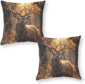 2 Packs Deer Wild Animal Throw Pillow Covers for Living Room, Nature Forest Tree Leaf Elk Pillow Covers Cushion Case for Couch Sofa Bed, 20x20 inch