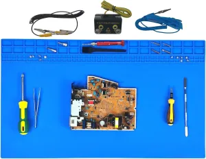 23.6'' x 13.8'' Soldering Mat with Anti Static Wrist Strap 932°F Heat Resistant Extra Large Silicone Soldering Mat ESD Safe Silicone Repair Mat for Electronic, Cellphone, Laptop Repair (Blue)