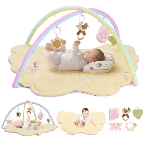 2PM SPORTS Pink Butterfly Theme Baby Play Mat, Tummy Time Play Mat for Infant Newborn, Baby Play Gyms & Playmats for Girl 0-6 6-12 Months, Activity Gym 5 Detachable Toys，Gimnasio para Bebes 0-12 Meses