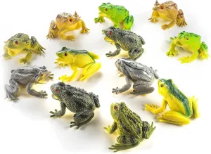 3 Inch Realistic Plastic Assorted Frogs - 12 Pack