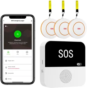 3 Pack Wireless Caregiver Call Button for Elderly at Home, WIFI Panic Button, Help Button, Alarm for Senior Citizens w Sound Light Alarm, App Alert, Emergency Response Button, Caregiver Pager