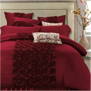 4/6Pcs Luxury Red Wedding Royal Bedding Set Queen King Size Bed Set Bed Sheet Satin Cotton Quilt/Duvet, Luxury Bed in A Bag,A-Queen Size 4pcs
