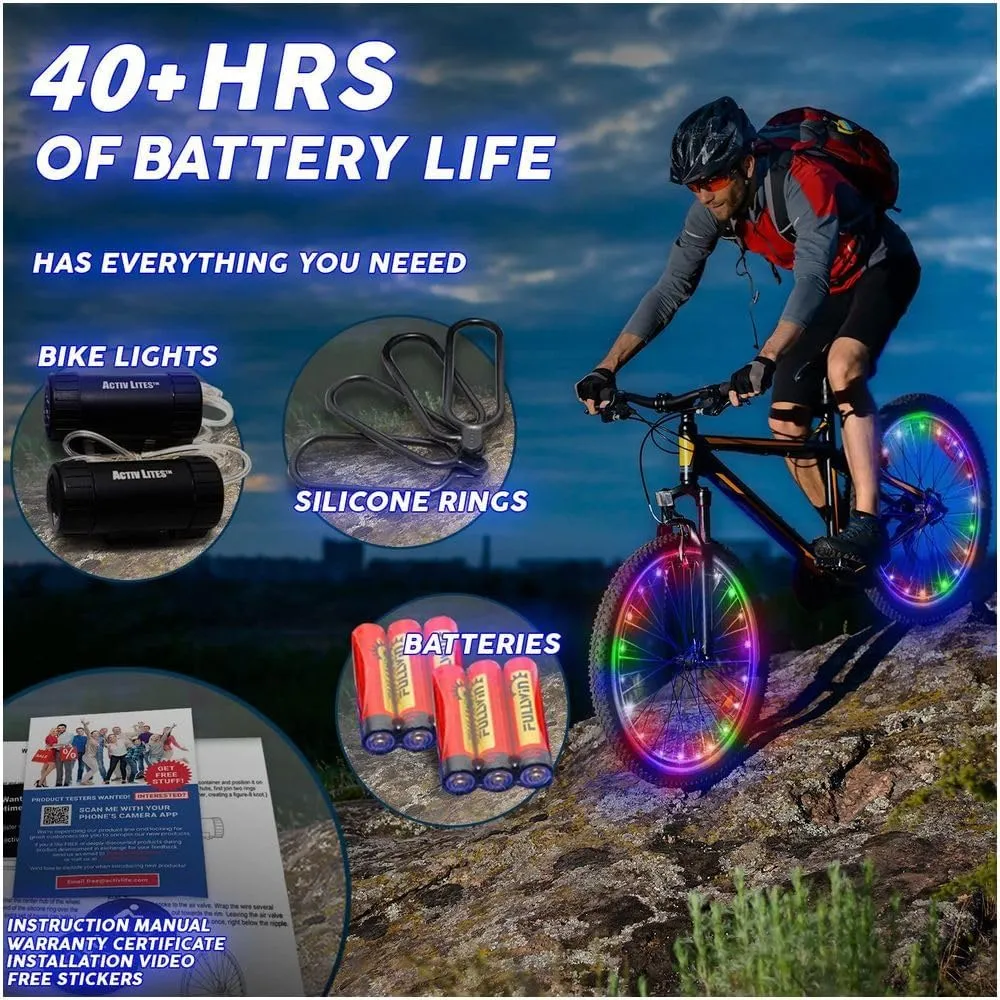 Activ Life 2-Tire Pack LED Bike Wheel Lights with Batteries Included, Get 100% Brighter and Visible from All Angles for Ultimate Safety and Style