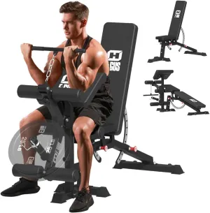 Adjustable Weight Bench, Heavy Duty Workout Bench Press with Leg Extension and Preacher Curl Pad for Home Gym Training, Flat Incline Decline Sit Up Bench for Full Body Fitness
