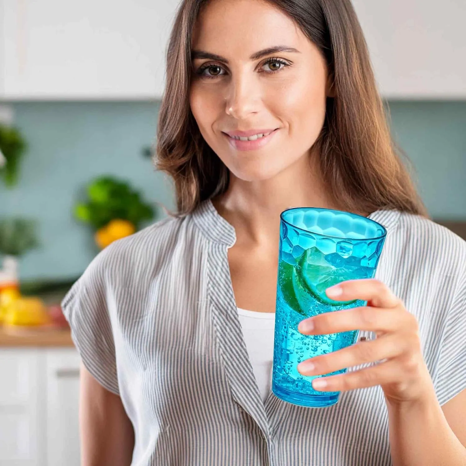 Amazing Abby - Iceberg - 24-Ounce Plastic Tumblers (Set of 8), Mixed-Color High-Balls, Reusable, Stackable, BPA-Free, Shatter-Proof, Dishwasher-Safe
