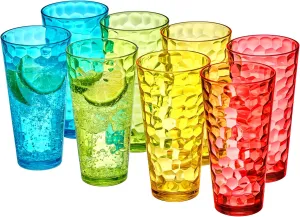 Amazing Abby - Iceberg - 24-Ounce Plastic Tumblers (Set of 8), Mixed-Color High-Balls, Reusable, Stackable, BPA-Free, Shatter-Proof, Dishwasher-Safe