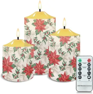 Art Flower Flameless Candles Flicking Battery Operated Candles Set of 3 LED Timer Candle Lights Home Dining Restaurant Decorations