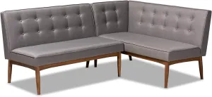 Baxton Studio Arvid Mid-Century Modern Gray Fabric Upholstered 2-Piece Wood Dining Corner Sofa Bench