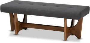 Baxton Studio Theo Mid-Century Modern Dark Grey Fabric Upholstered Walnut Finished Bench