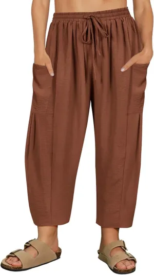 CARCOS Plus Size Pants Womens Summer Palazzo Harem Pants Drawstring Lantern Beach Pant Ankle Vacation Pant with Pocket Xl-5XL