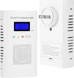 Combination Natural Gas Detector & Carbon Monoxide Detector, Plug in Carbon Monoxide Alarm & Propane Detector,Methane,with Backup 9V Battery Feature, Digital Display for Home, Apartment, RV