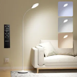 Cream White Floor Lamp,Super Bright Dimmable LED Lamps for Living Room, Custom Color Temperature Standing Lamp with Remote Push Button, Adjustable Gooseneck Reading Floor Lamp for Bedroom Office