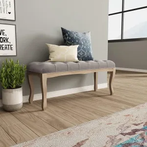 Crestlive Products Upholstered Tufted Bench, Wood Bed Ottoman Middle Century Modern Rectangular Footrest for Bedroom Entryway Channel (Gray)