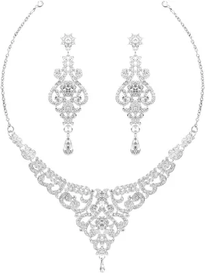 Crystal Wedding Jewelry Set Necklace Earring Set For Women and Brides Rose Gold and Silver Bridal Statement Jewelry sets