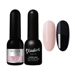 DIDIER LAB - Premium Fiber Base Coat Nail Polish - Milky Pink Gel Nail Polish Kit - Super Shiny No Wipe Gel Top Coat Clear - LED UV Gel Polish Set - Gel Top and Base Coat - Soak Off Gel Polish Kit