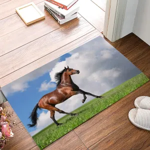 Door Mat Outdoor Handsome Horse Running Vast Grassland Blue Sky White Clouds Welcome Mats for Front Door Indoor Entry Doormat Non-Slip Kitchen Rug Washable Floor Mats for Bathroom/Bedroom 18"X30"