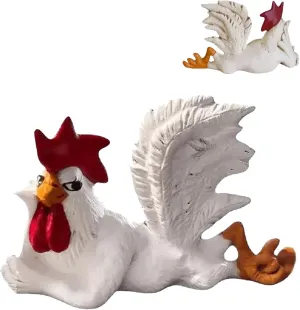 EMVANV Rooster Figurine,Lying Rooster Figurine with Enchanting Posture Table Art Sculpture Funny Resin Figurine Decoration Farm Animal Table Ornament Gifts(White)
