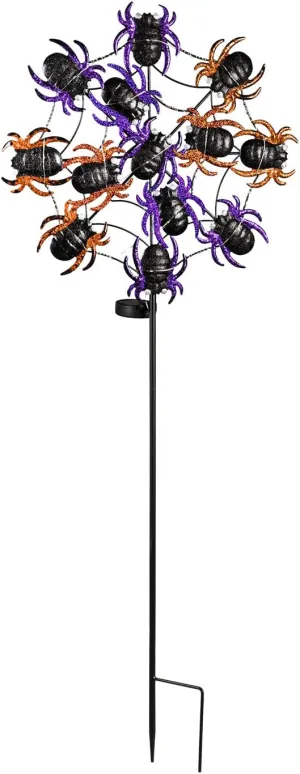 Evergreen 44" H Flashing Light Solar Garden Stake, Purple Spider Web