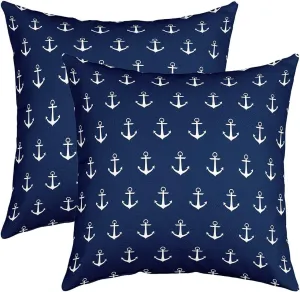 Feelyou Anchor Decor Throw Pillow Covers 18"x18" Set of 2 Soft Nautical Themed Cushion Covers for for Couch Sofa Ocean Coastal Sea Adventure Decorative Pillowcases Outdoor Pillows Covers