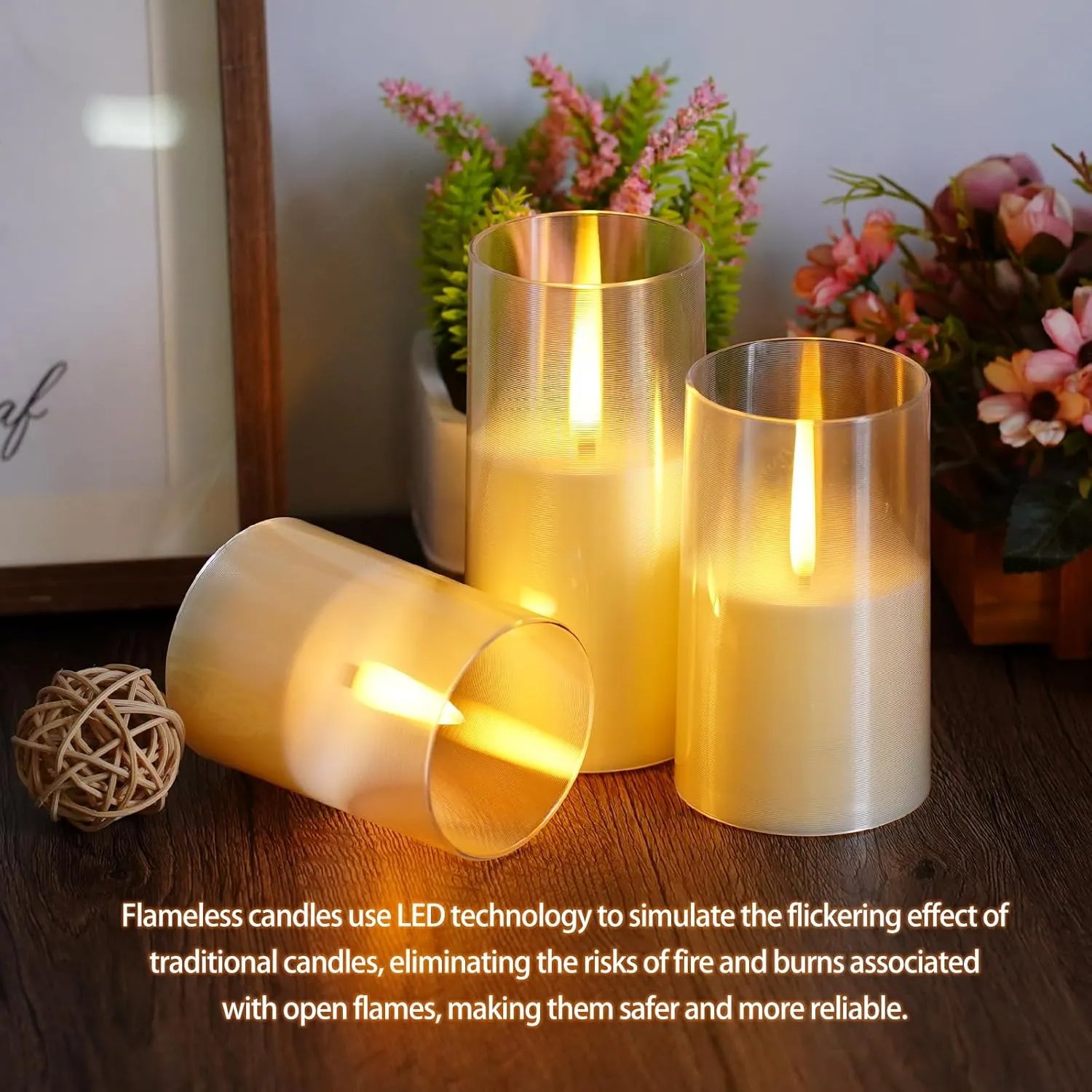 Flameless LED Candles, Upgraded Realistic Flickering Pillar Battery Operated Candles with Remote Timer, Acrylic Electric Set of 2 for Romantic Ambiance and Home Decoration（Ivory）