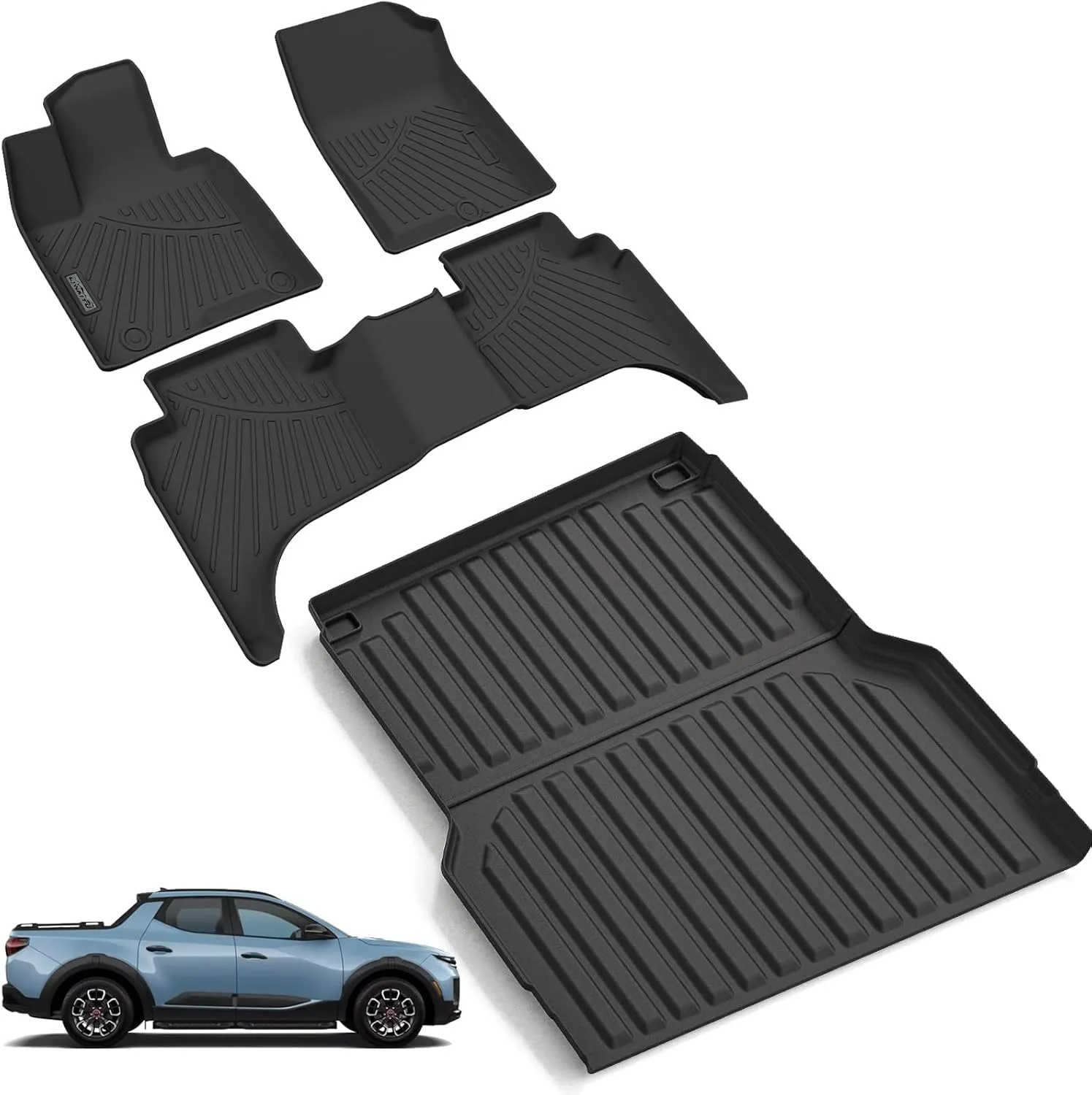 Floor Mats & Large Trunk Bed Mat for 2022 2023 2024 2025 Hyundai Santa Cruz Pickup,TPE All Weather Protection Car Floor Liners with Duty Bed Mat Odorless Anti-Slip Waterproof Accessories