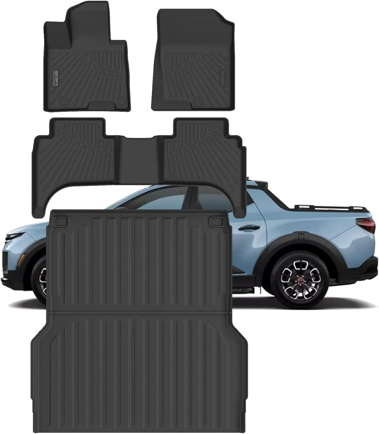Floor Mats & Large Trunk Bed Mat for 2022 2023 2024 2025 Hyundai Santa Cruz Pickup,TPE All Weather Protection Car Floor Liners with Duty Bed Mat Odorless Anti-Slip Waterproof Accessories