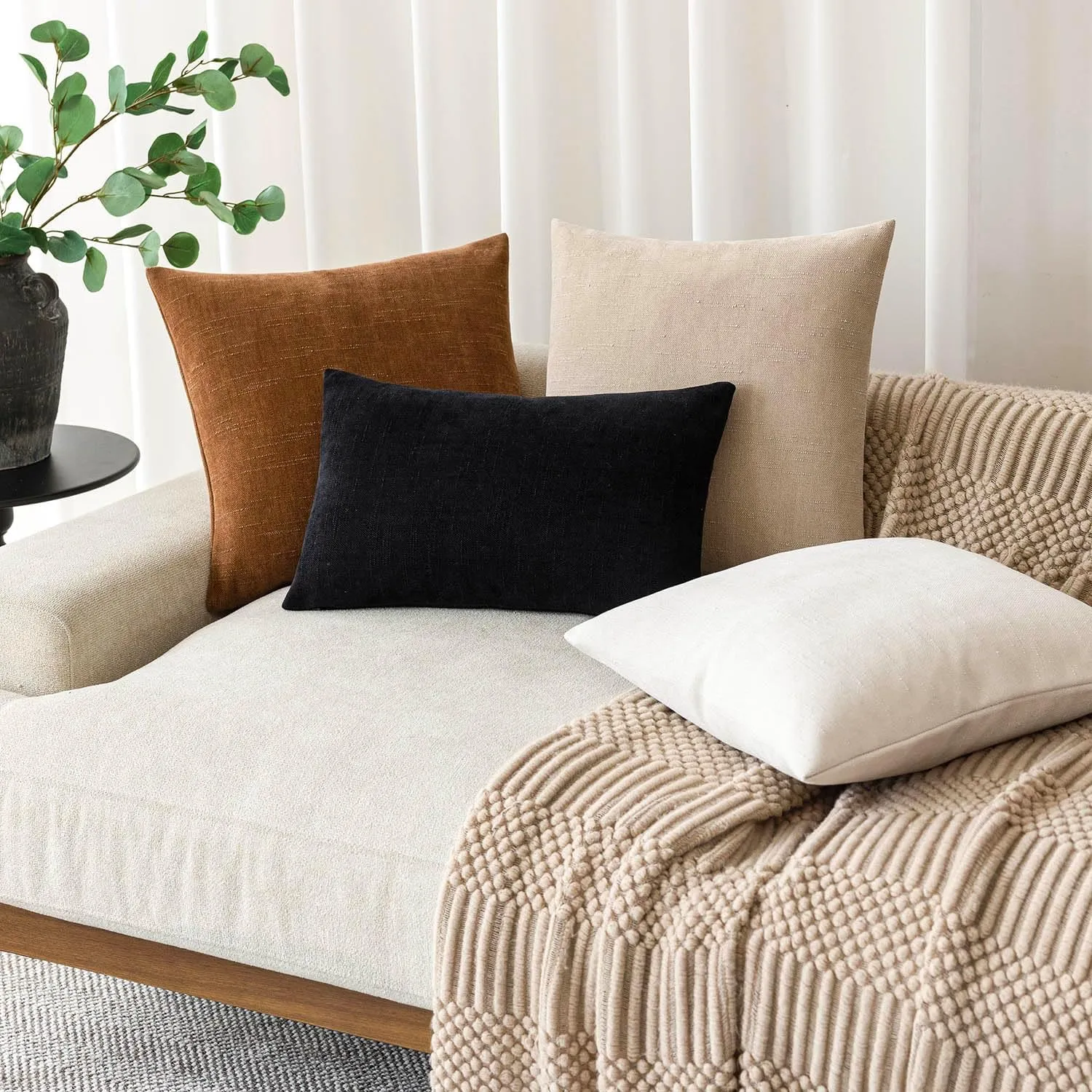 Foindtower Pack of 2 Soft Textured Chenille Throw Decorative Pillow Covers Square Accent Solid Cushion Cover Cozy Farmhouse Pillow Case with Zippe for Couch Sofa Bed Living Room 16x16 Inch, Bronze