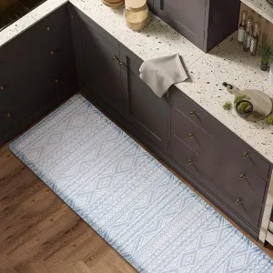 FRESHMINT Boho Kitchen Mat 0.47" Thick Anti-Fatigue Cushioned Kitchen Mats 17.3"x60" for Floor, Long Waterproof Non Slip Comfort Standing Mat Kitchen Rug for Kitchen Decor Sink Office, Blue Linen