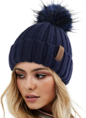FURTALK Womens Winter Knitted Beanie Hat with Faux Fur Pom Warm Knit Skull Cap Beanie for Women