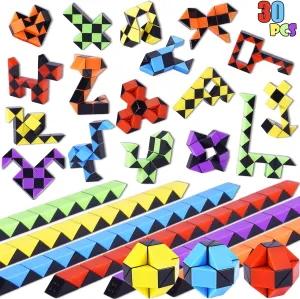 Ganowo 30 Pack Mini Fidget Snake Cube Puzzle Toys Black Twist Puzzle Cubes Party Favors & Goodie Bag Fillers for Kids & Teens Bulk Birthday & Back to School Gifts Stocking Stuffers