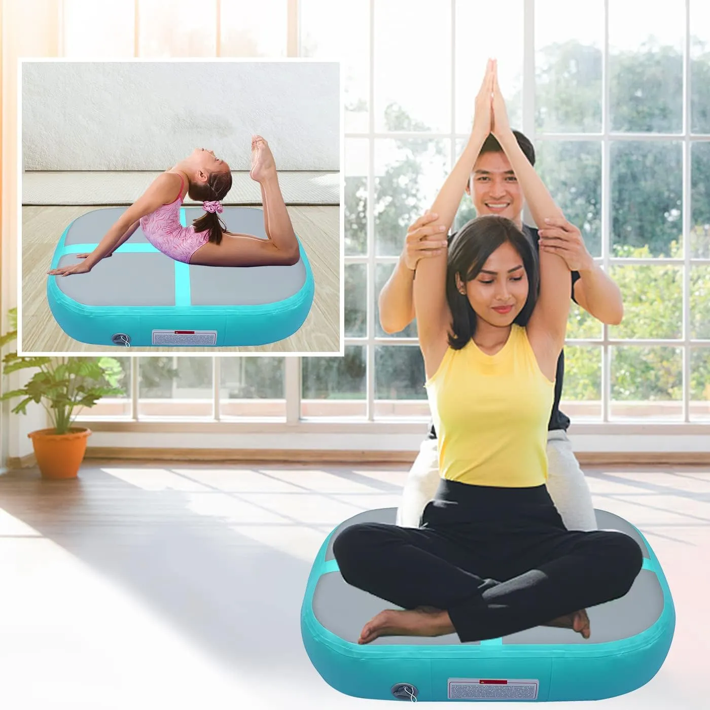 Gymnastics Air Roller Air Barrel Inflatable Tumbling Mat, Tumble Track Backhandspring Mat Gymnastic Equipment with Pump for Yoga Training Cheerleading Home Use