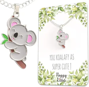 Happy Kisses Koala Bear Necklace - Adorable Koala Pendant Gift for Animal Lovers - Charming Jewelry for Girls 8-12, Women, Teens, and Kids - with Heartfelt Message Card