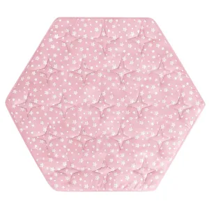 Hexagon Playpen Mat Fits POP 'N GO Baby Playpen, 59 Inch Hexagon Playpen Mattress Pad, Non Slip and Cushion Play Mat Pink with Star Print