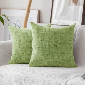 Home Brilliant Green Spring Pillows Covers Textured Chenille Plush Velvet Decorative Throw Pillowcases for Couch Bench Decor, 20x20 inches, Apple Green, 2 Pieces