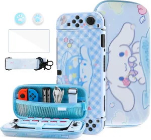 HYPERCASE Blue Dog Carrying Case for Nintendo Switch OLED, Cute Travel Accessories Bag for Switch OLED Console Storage, with Hard Protective Cover, Screen Protector, Shoulder Strap, 2 Thumb Caps