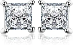JewelryPalace Princess Cut 0.8ct Moissanite Solitaire Stud Earrings for Women, Square Shape 925 Sterling Silver 14k Gold Plated Earrings for Her, Simulated Diamond Earrings VVS D-F