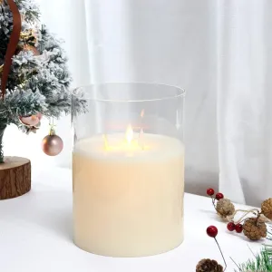 JHY DESIGN 3-Wick Glass Flameless Candles 8''High Battery Operated Dancing Flame Flickering LED Pillar Candles with 6-Hour Timer Feature Real Wax Moving Wick Candle for Home Wedding Party Festival