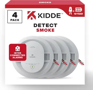 Kidde Hardwired Smoke Detector, 10-Year Battery Backup, Interconnectable, LED Warning Light Indicators, 4 Pack
