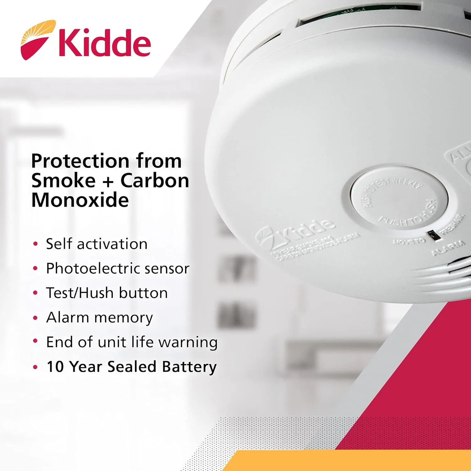 Kidde Smoke Detector & Carbon Monoxide Detector Combo with 10-Year Battery,‎White