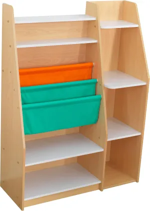 KidKraft Pocket Storage Wood Bookshelf with Slings and Shelves, Children's Furniture, Natural