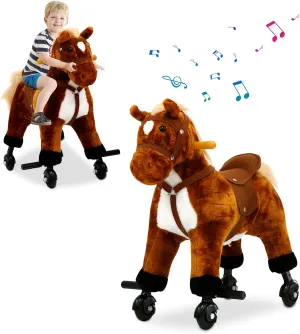 Kids Ride On Horse Toys - Riding Horse with Rolling Wheels & Sound, Mechanical Real Walking Horse for Children 3-6 Years Old