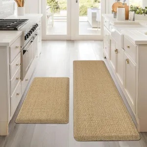 Kitchen Mats 2PCS Cushioned Anti-Fatigue Kitchen Mats for Floor Non Slip Kitchen Rugs Absorbent Memory Foam Comfort Standing Mat for Front of Sink, Office, Laundry(Beige, 17.3"x28" 17.3"x47")