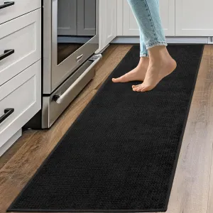Kitchen Rugs and Mats Non Slip Washable Absorbent Kitchen Runner Rug Non Skid Rubber Backing Kitchen Mats for Floor Standing Mat Rugs for Kitchen, Front of Sink, Hallway, Laundry, 20"x60", Black