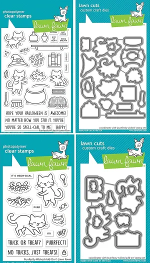 Lawn Fawn - Purrfectly Wicked Stamps and Dies & Purrfectly Wicked Add-On Stamps and Dies - 4 Item Bundle