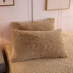 LIFEREVO 2 Pack Faux Fur Pillow Shams,Shaggy Plush Home Decorative Luxury Series Super Soft Furry Pillow Case with Zipper Closure for Home Sofa Couch Decoration,Standard (Camel,20"x26")