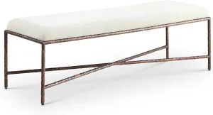 Meridian Furniture 22066Cream Valley Collection Modern | Contemporary Bench with Soft Cream Chenille Fabric, Brushed Bronze Forged Iron Metal Legs and Frame, 54" W x 18" D x 18" H, Cream