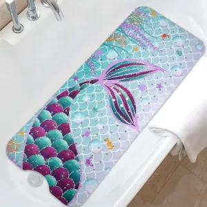 Mermaid Bathtub Mat Non Slip, Cute Baby Bath Mat for Tub Rubber Tub Mat, Kids Bath Mats for Bathroom Little Girls Anti Slip Shower Mat with Suction and Drain Holes Machine Washable, 39.5″X15.8″