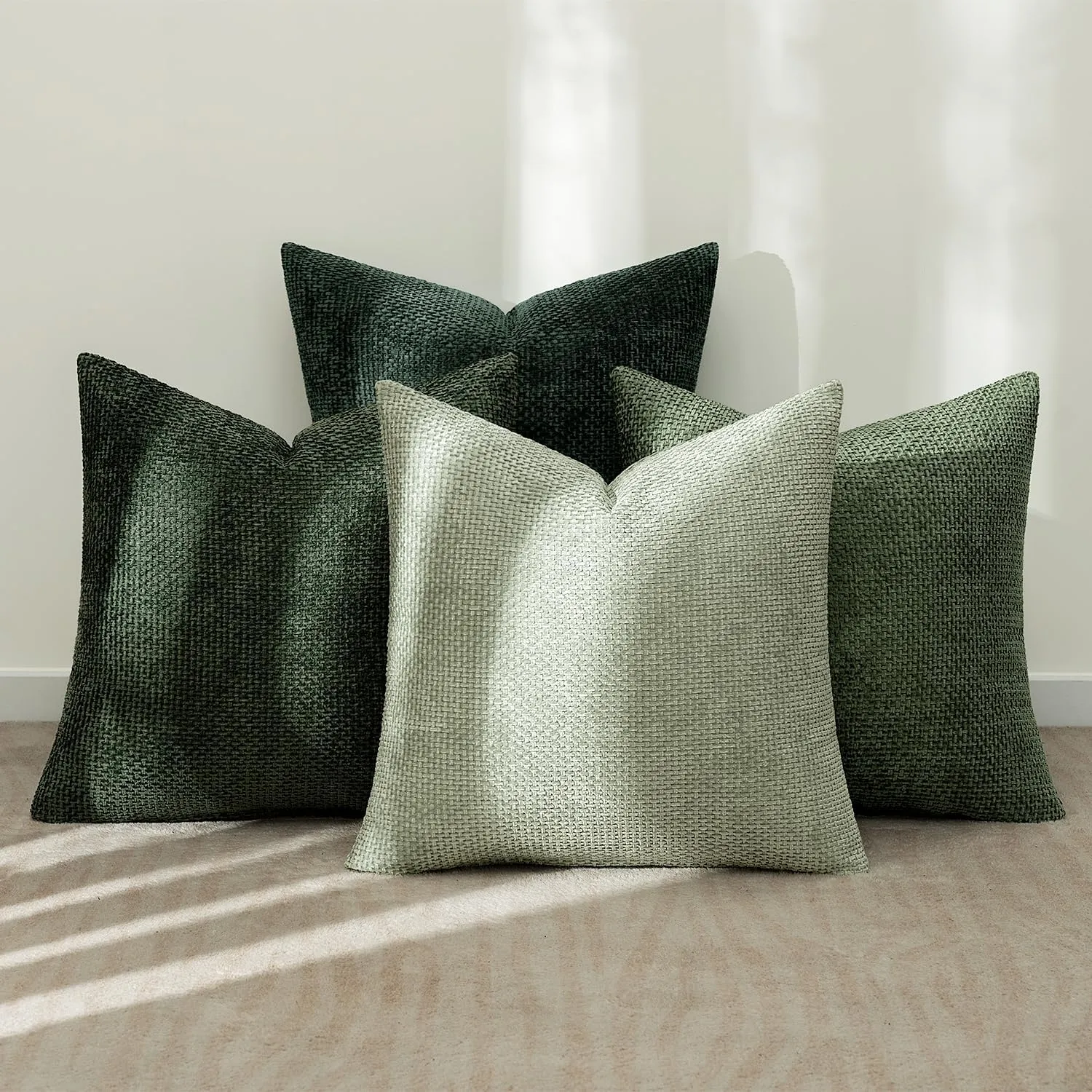 MIULEE Pack of 4 Couch Throw Pillow Covers 18x18 Inch Green Soft Decorative Chenille Pillow Covers Farmhouse Accent Cushion Covers for Boho Home Decor Spring Sofa Bedroom Living Room