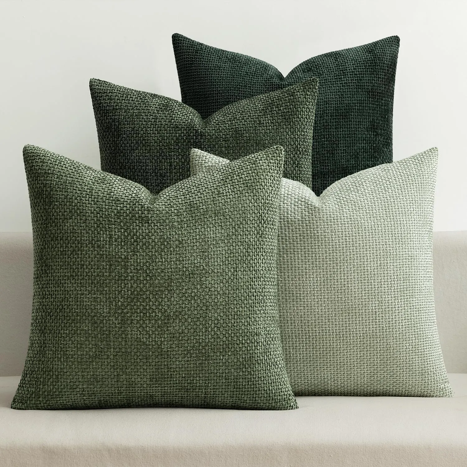 MIULEE Pack of 4 Couch Throw Pillow Covers 18x18 Inch Green Soft Decorative Chenille Pillow Covers Farmhouse Accent Cushion Covers for Boho Home Decor Spring Sofa Bedroom Living Room