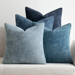 MIULEE Pack of 4 Couch Throw Pillow Covers 18x18 Inch Neutral Blue Soft Decorative Chenille Pillow Covers Farmhouse Accent Cushion Covers for Boho Western Home Decor Sofa Bedroom Living Room